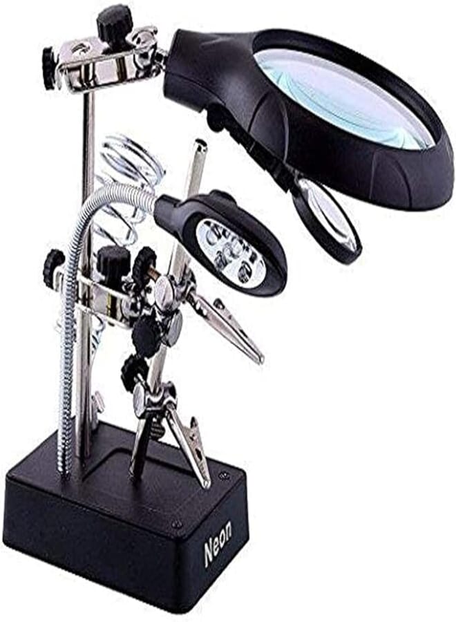 iBenzer - 2.5X 7.5X 10X LED Light Magnifier & Desk Lamp Helping Hand Repair Clamp Alligator Auxiliary Clip Stand Desktop Magnifying Glasses